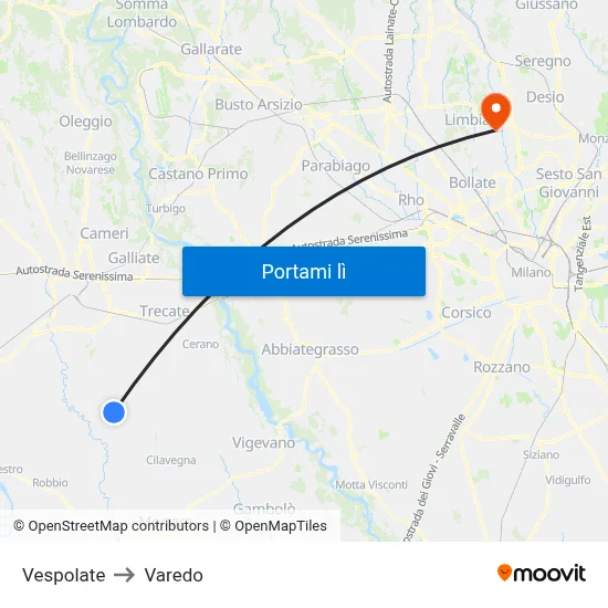 Vespolate to Varedo map