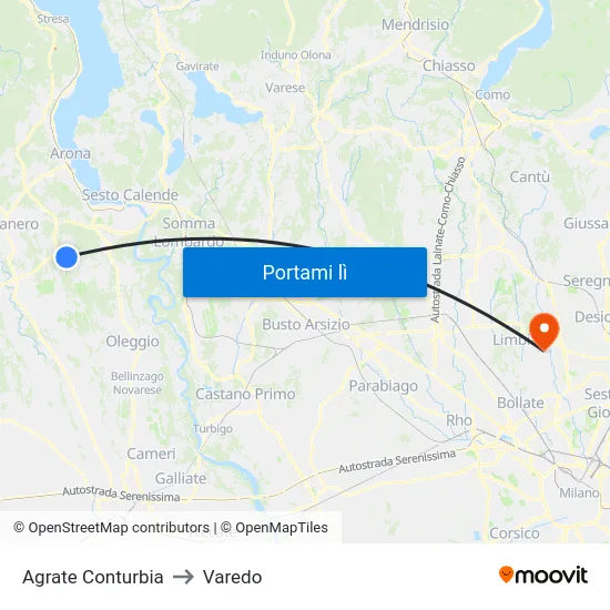 Agrate Conturbia to Varedo map