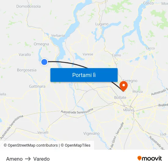 Ameno to Varedo map