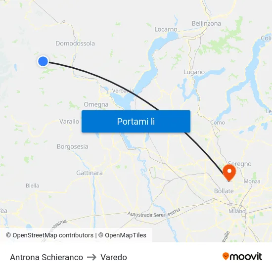 Antrona Schieranco to Varedo map