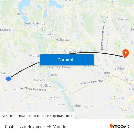 Castellazzo Novarese to Varedo map