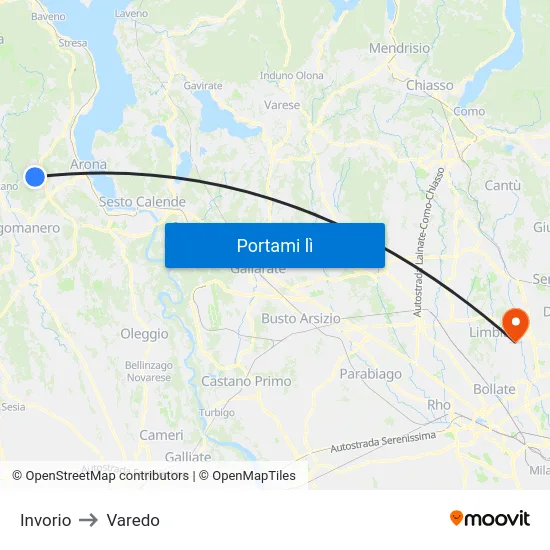 Invorio to Varedo map