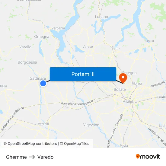 Ghemme to Varedo map