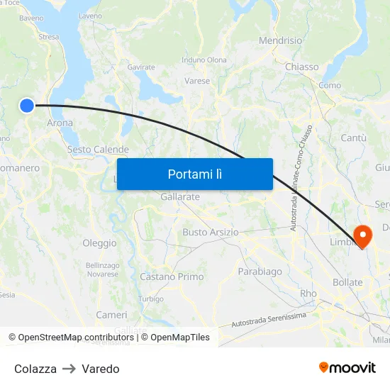 Colazza to Varedo map