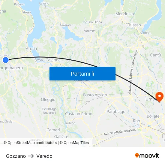 Gozzano to Varedo map