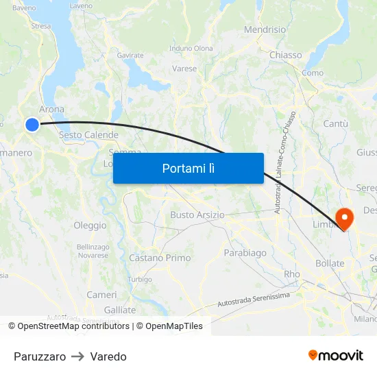 Paruzzaro to Varedo map
