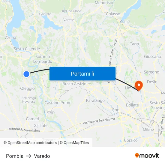 Pombia to Varedo map