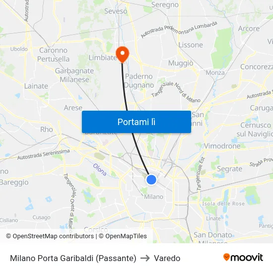 Milano Porta Garibaldi (Passante) to Varedo map