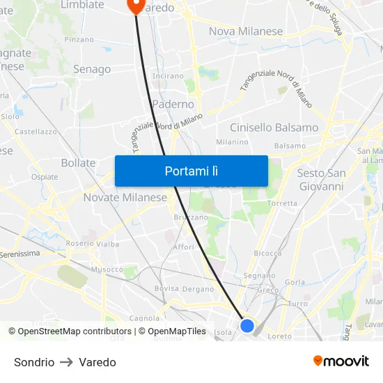 Sondrio to Varedo map