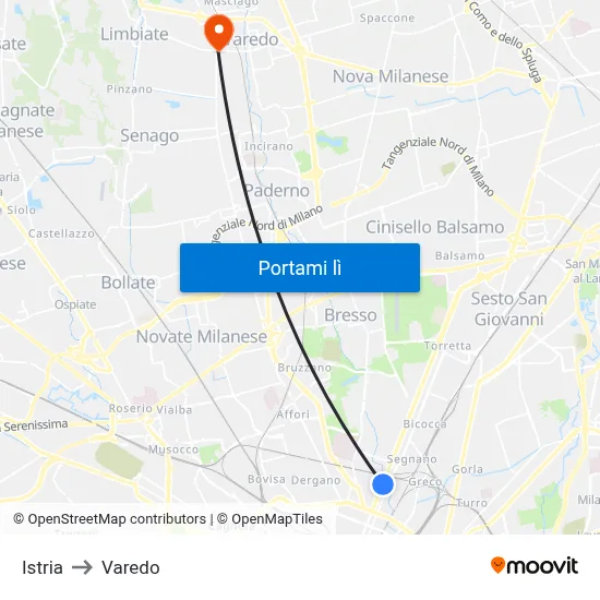 Istria to Varedo map