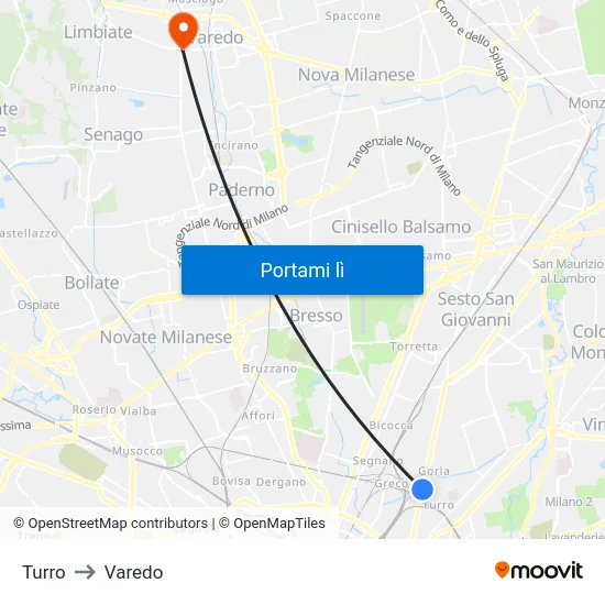 Turro to Varedo map