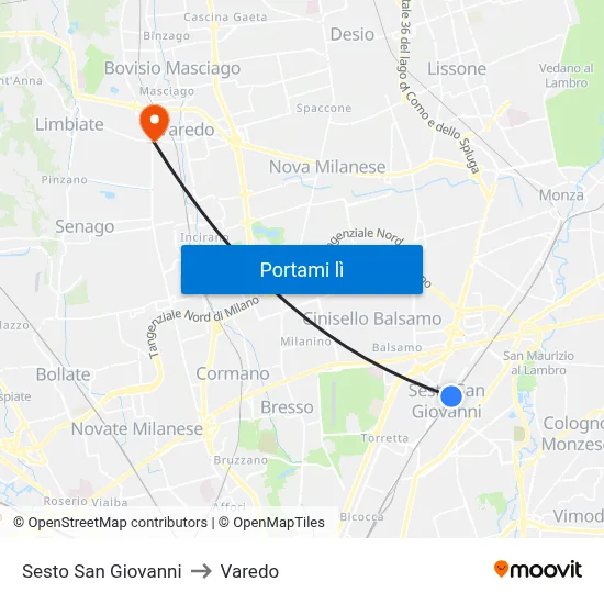 Sesto San Giovanni to Varedo map