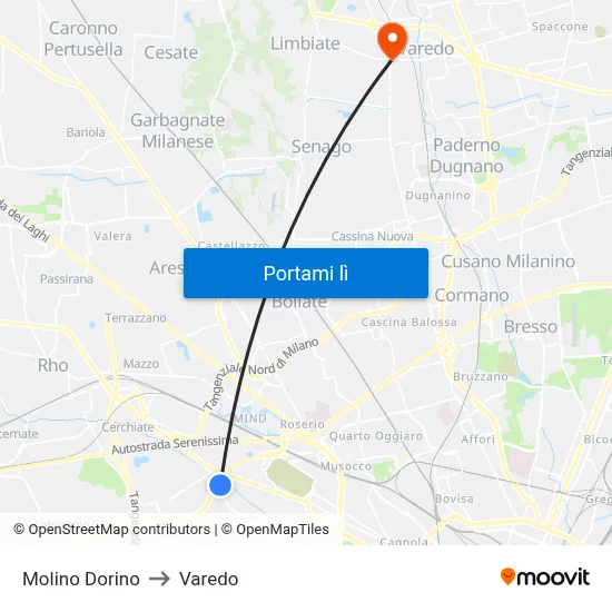 Molino Dorino to Varedo map