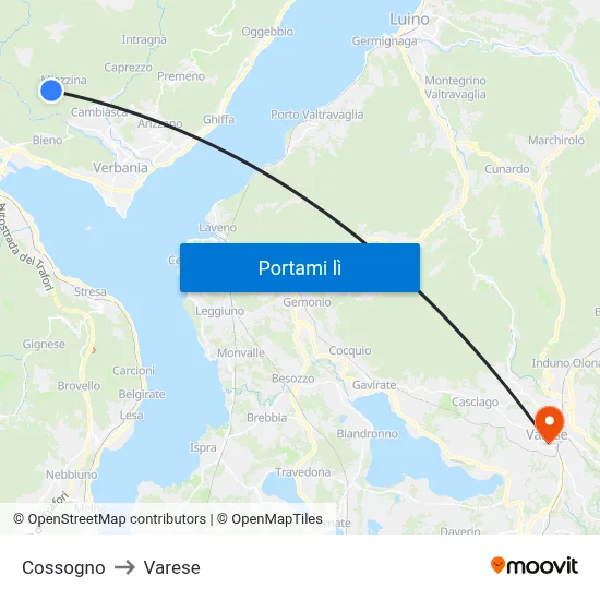 Cossogno to Varese map