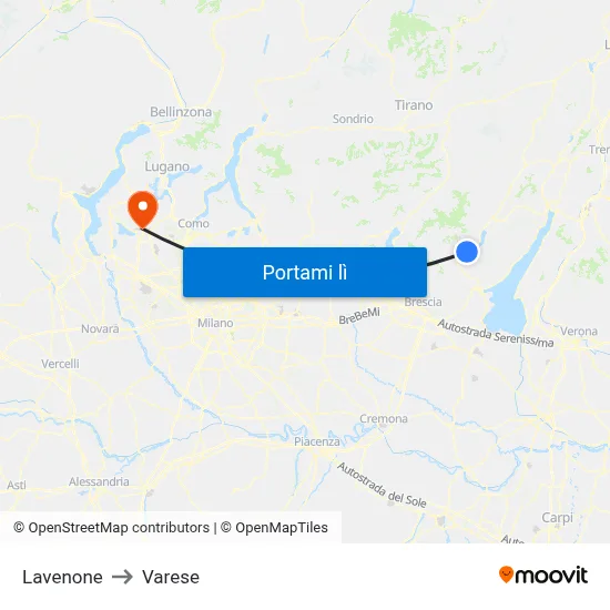 Lavenone to Varese map