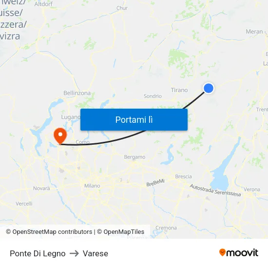 Ponte Di Legno to Varese map