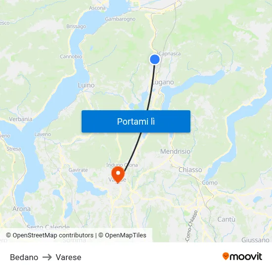 Bedano to Varese map