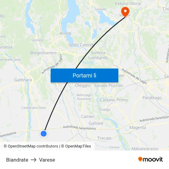 Biandrate to Varese map