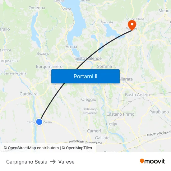 Carpignano Sesia to Varese map