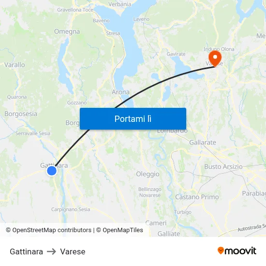 Gattinara to Varese map