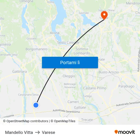 Mandello Vitta to Varese map