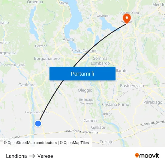 Landiona to Varese map