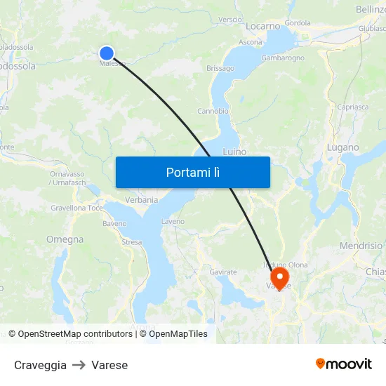 Craveggia to Varese map
