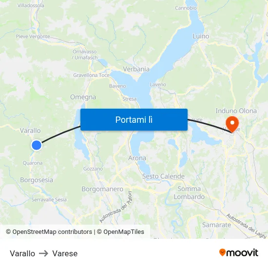 Varallo to Varese map