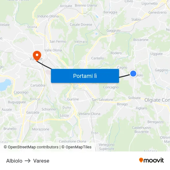Albiolo to Varese map