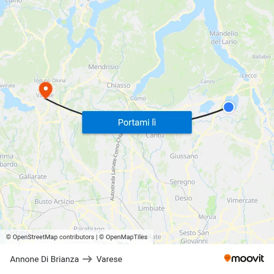 Annone Di Brianza to Varese map