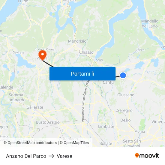 Anzano Del Parco to Varese map