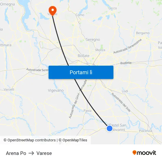 Arena Po to Varese map