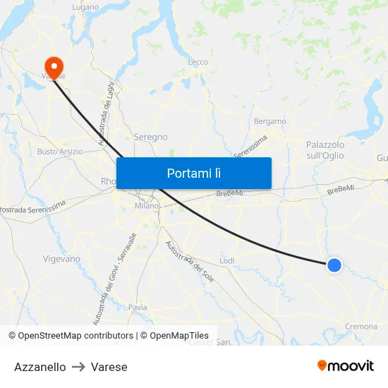 Azzanello to Varese map