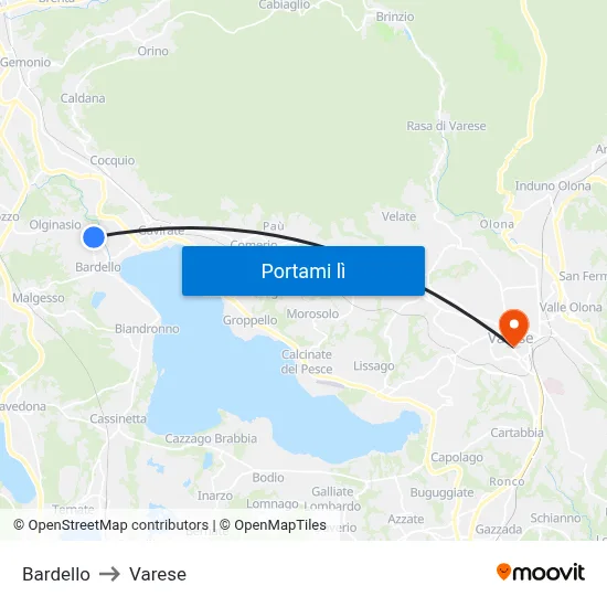 Bardello to Varese map