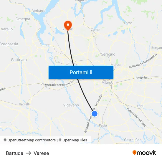 Battuda to Varese map