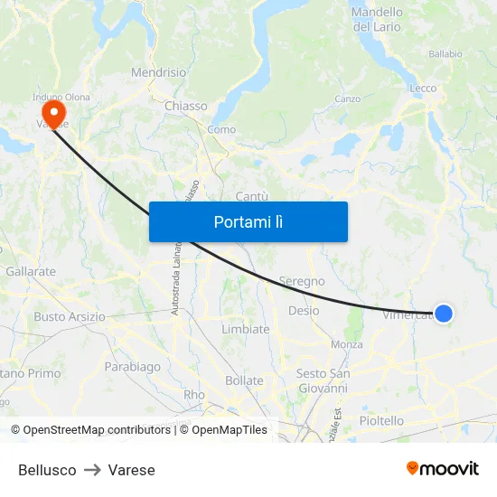 Bellusco to Varese map