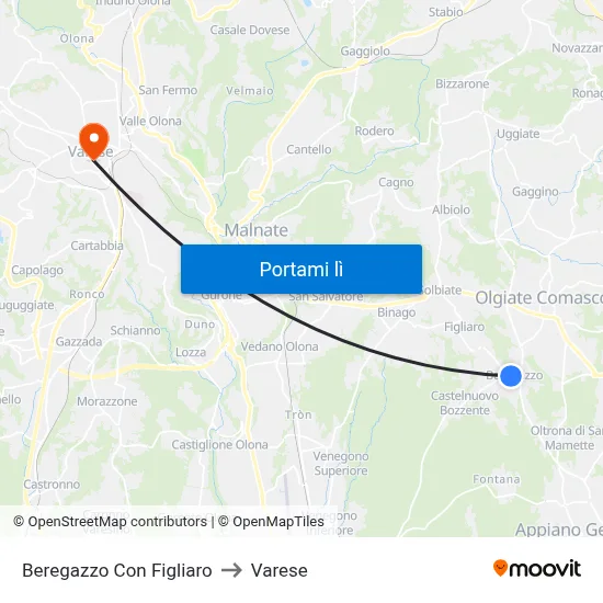 Beregazzo Con Figliaro to Varese map