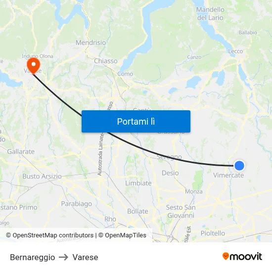 Bernareggio to Varese map