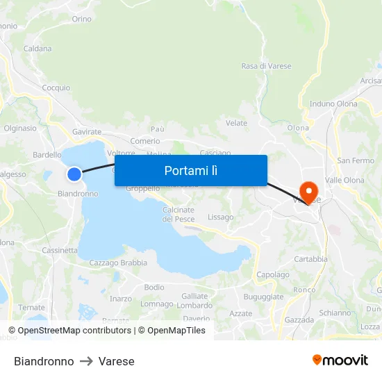 Biandronno to Varese map