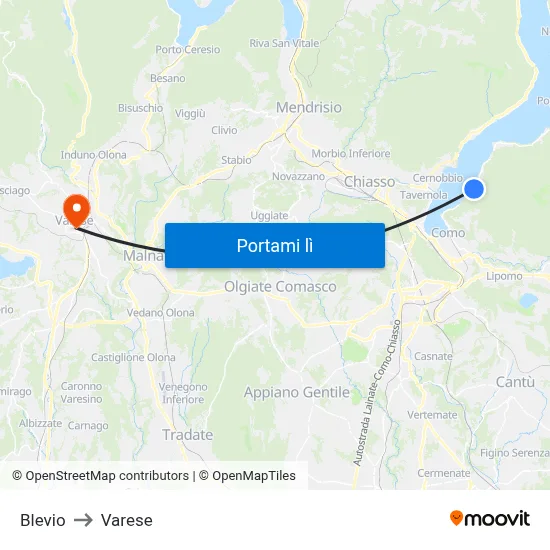 Blevio to Varese map