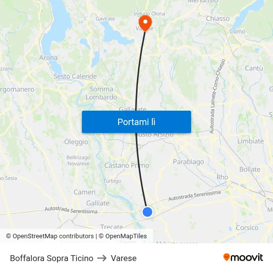 Boffalora Sopra Ticino to Varese map