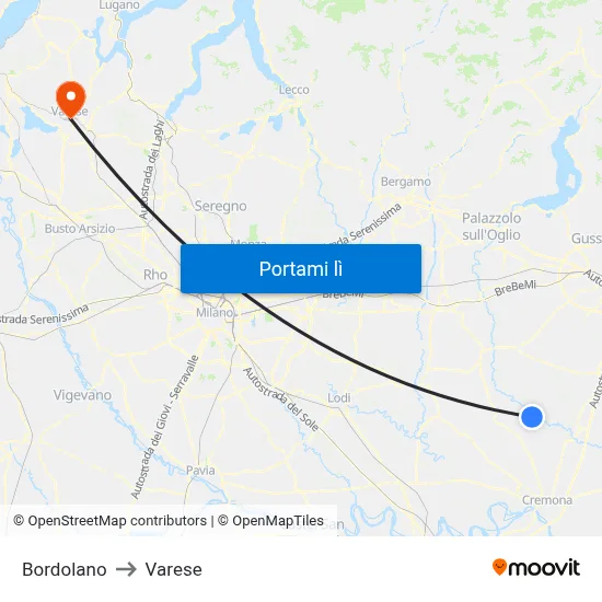 Bordolano to Varese map