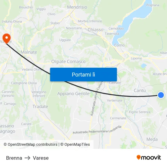 Brenna to Varese map