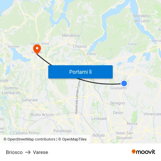 Briosco to Varese map