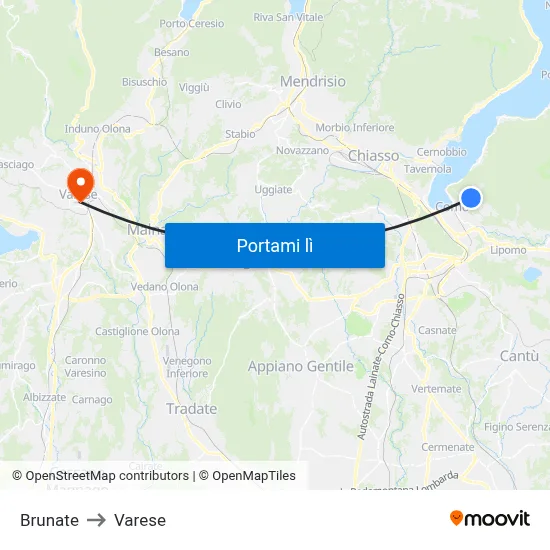 Brunate to Varese map
