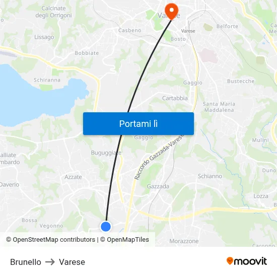 Brunello to Varese map
