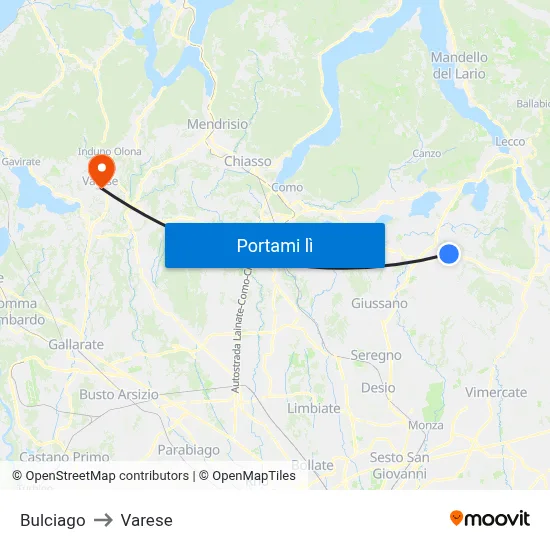 Bulciago to Varese map