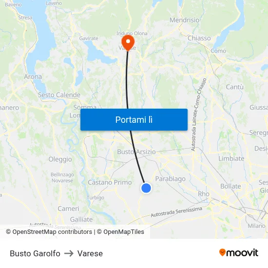 Busto Garolfo to Varese map