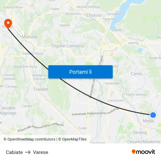 Cabiate to Varese map