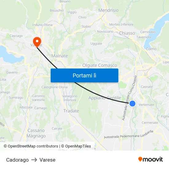Cadorago to Varese map